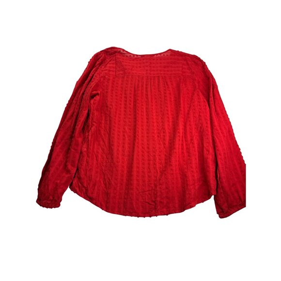 Banana Republic Factory Red Semi Sheer Swiss Dot Textured Long Sleeve Top L New - Picture 4 of 6